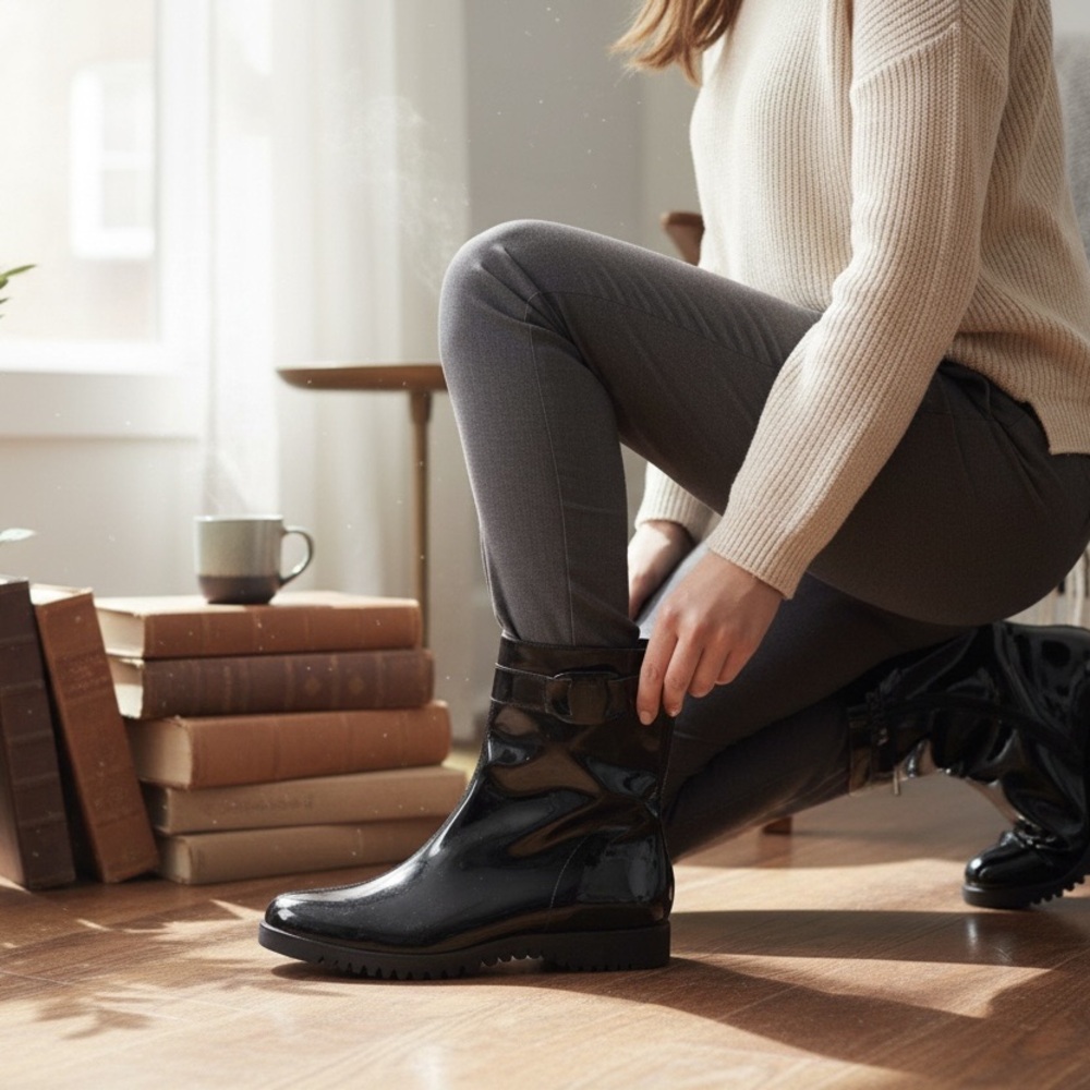 Salvatore Ferragamo Patent Leather Black Boots View 2